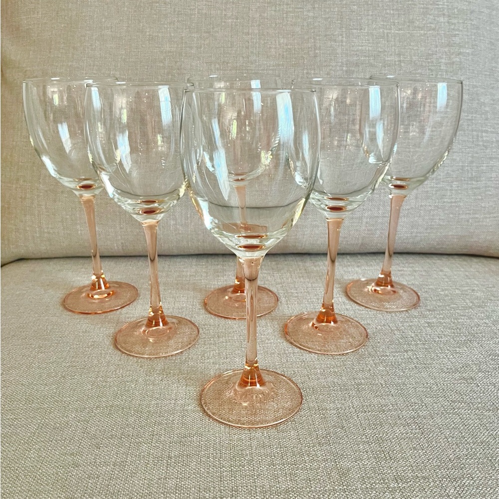 9 Vintage Luminarc France pink stem Large wine glasses